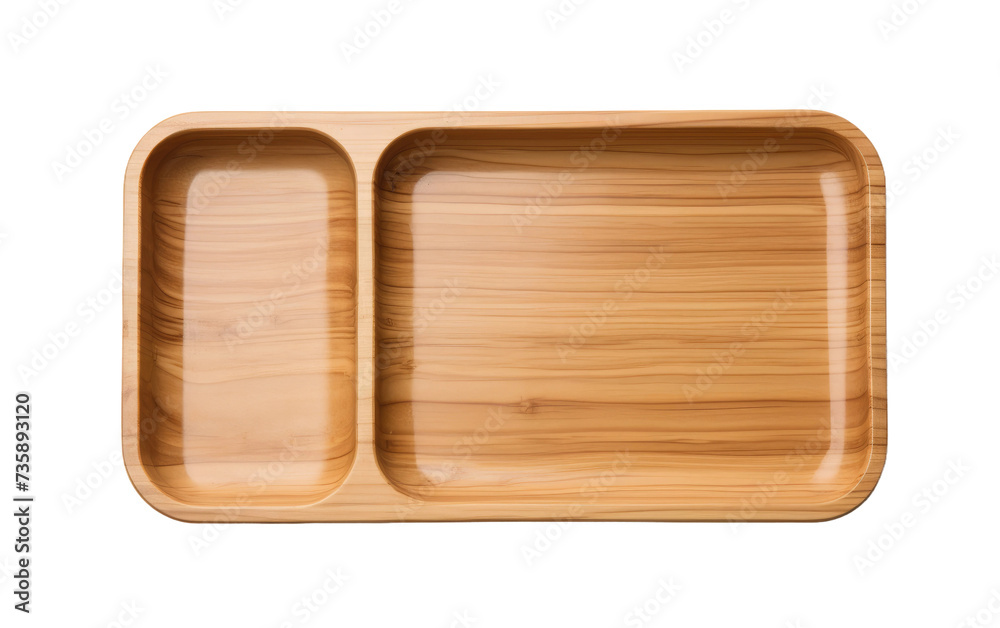Wooden Tray With Two Compartments for Food. A wooden tray featuring two compartments designed to hold and organize food. Wooden Tray With Two Compartments for Food. A wooden tray featuring two compartments designed to hold and organize food.