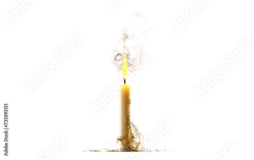 Lit Candle Emitting Smoke. A lit candle with visible smoke rising from the flame. photo