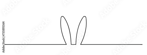 easter bunny ears one line art, rabbit lineart, black line vector illustration, editable stroke, horizontal design element