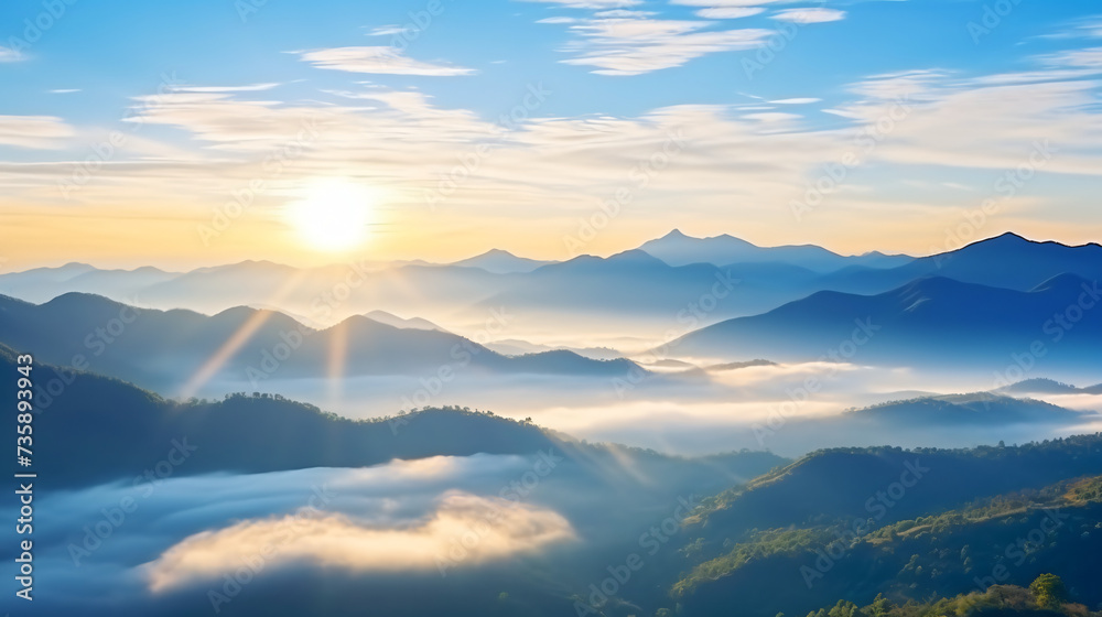 Beautiful landscape of mountain layer in morning.