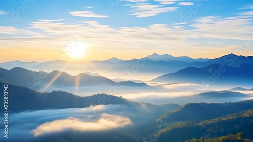 Beautiful landscape of mountain layer in morning.