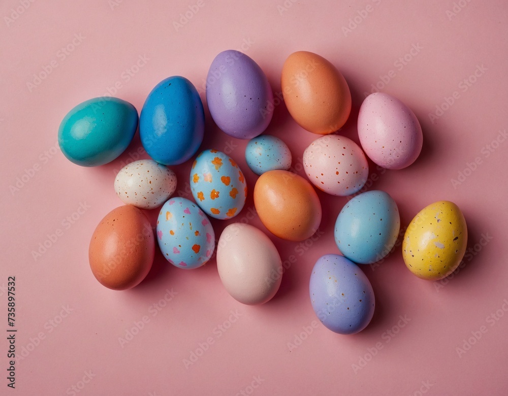 above shot of colourful painted easter eggs