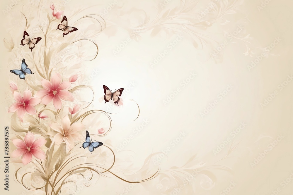 Elegant floral background for invitations. Delicate and soft floral background with butterflies, perfect for elegant greeting cards or wedding invitations. Elegant floral background for invitations. Delicate and soft floral background with butterflies, perfect for elegant greeting cards or wedding invitations.