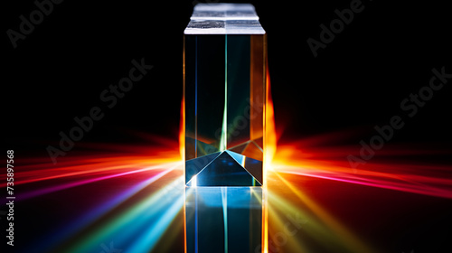 Geometric figures prisms with light diffraction of spectrum colors and reflection photo