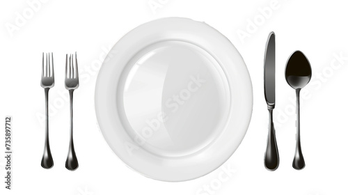 plate, spoon, knife and fork on transparent background