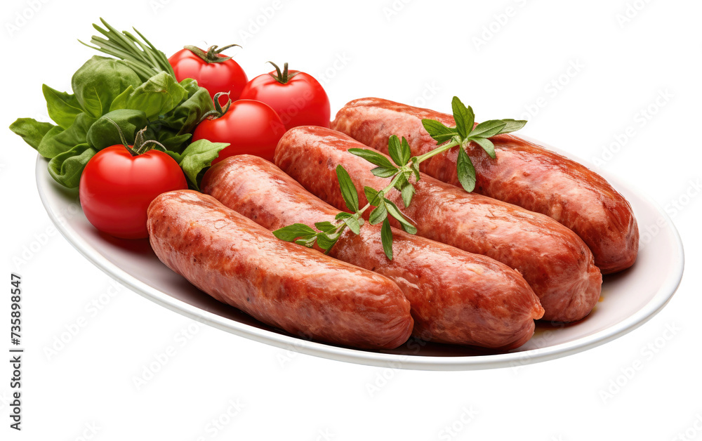 Plate of Sausages With Tomatoes and Lettuce. This photo showcases a plate of sausages served with fresh tomatoes and crisp lettuce. Plate of Sausages With Tomatoes and Lettuce. This photo showcases a plate of sausages served with fresh tomatoes and crisp lettuce.