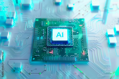 modern processor chip with the word AI in the center photo