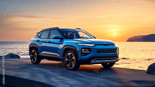 Blue compact SUV car with sport and modern design.