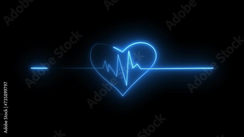 Abstract neon heartbeat and pulse rate animation. photo