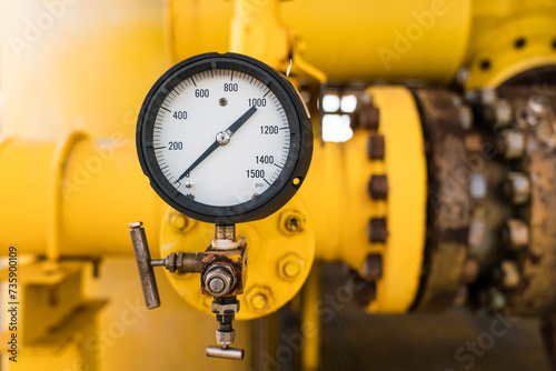 PSI pressure gauge Inside the offshore petroleum pipeline.