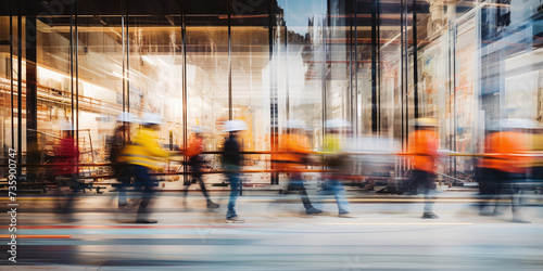 Image of the movement of engineers and construction workers in the construction zone. Ai generate.