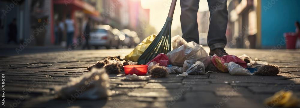 Obraz premium A municipal employee collects and removes garbage