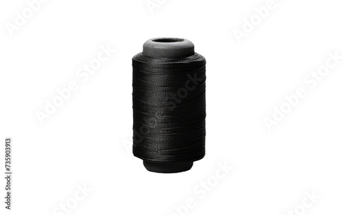 Spool of Black Thread. A close up photograph of a spool of black thread placed on a Transparent background.