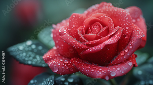 Close-up of a Vibrant Red Rose with Water Droplets