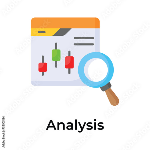 Candlestick chart inside webpage with magnifier depicting concept icon of trading analysis