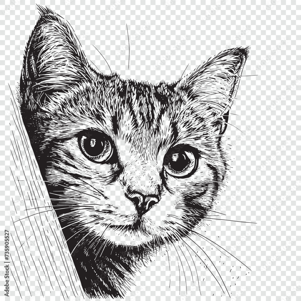 Cat portrait. Hand drawn engraving style vector illustrations.