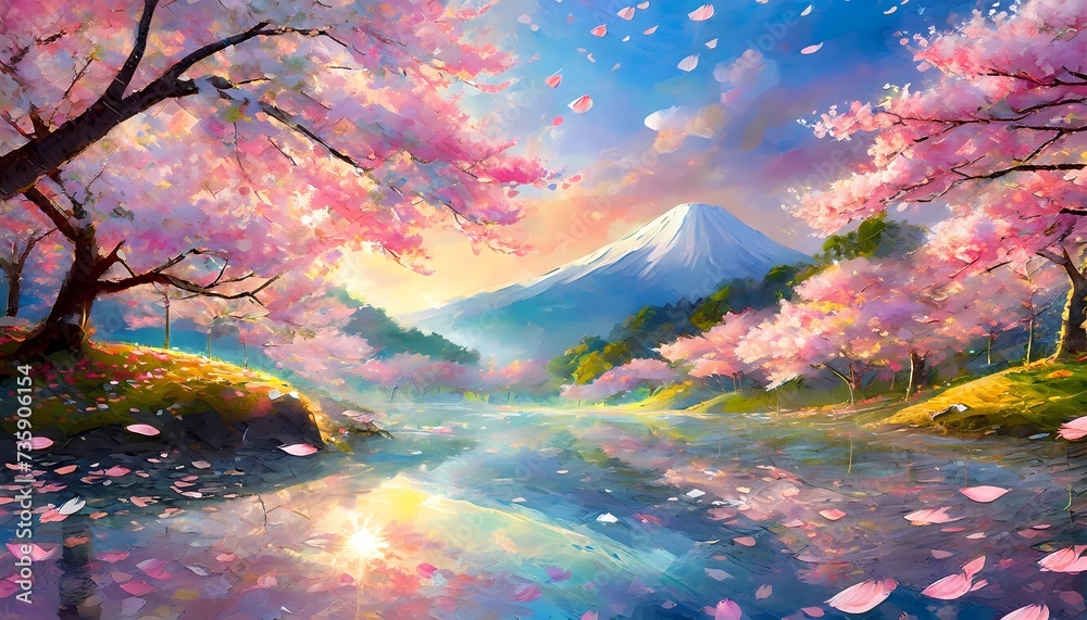 vibrant and picturesque landscapes with cherry blossoms in full bloom ...