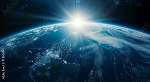 Stunning View of Earth from Space with Glorious Sunrise Background