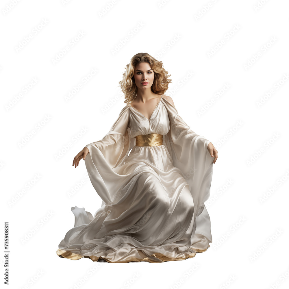 Virgin Mary. Woman in a white dress isolated on white and transparent background. Ideal for use in advertising. Generative ai