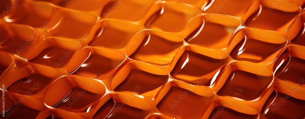 Closeup of hexagonal honeycomb cells with honey  - obrazy, fototapety, plakaty 