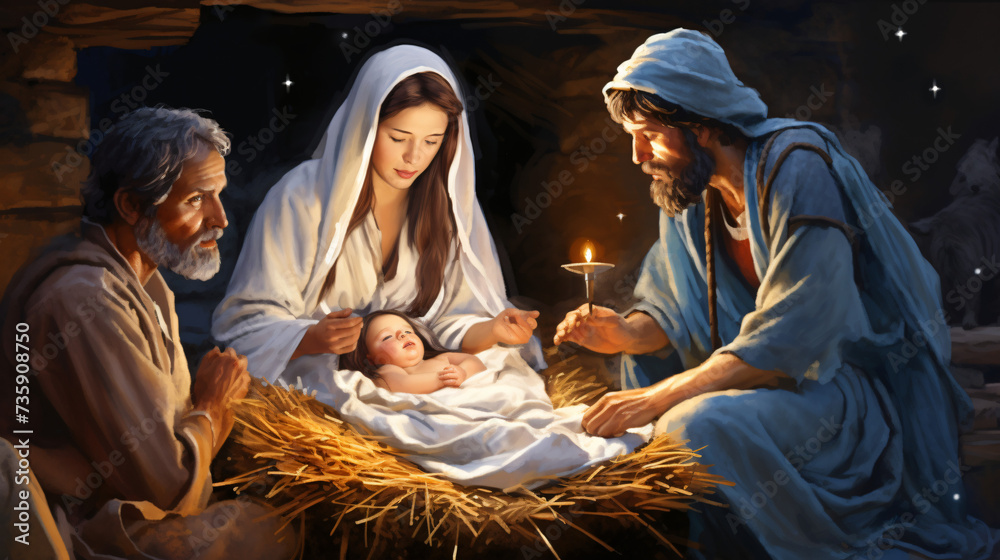 Christmas nativity scene illustration.