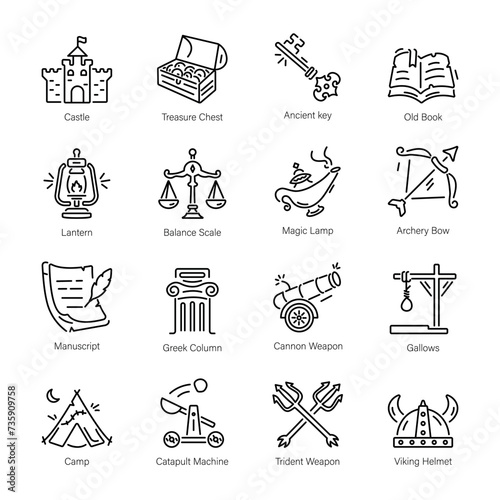 Handy Collection of Linear Style Artefacts Icons

