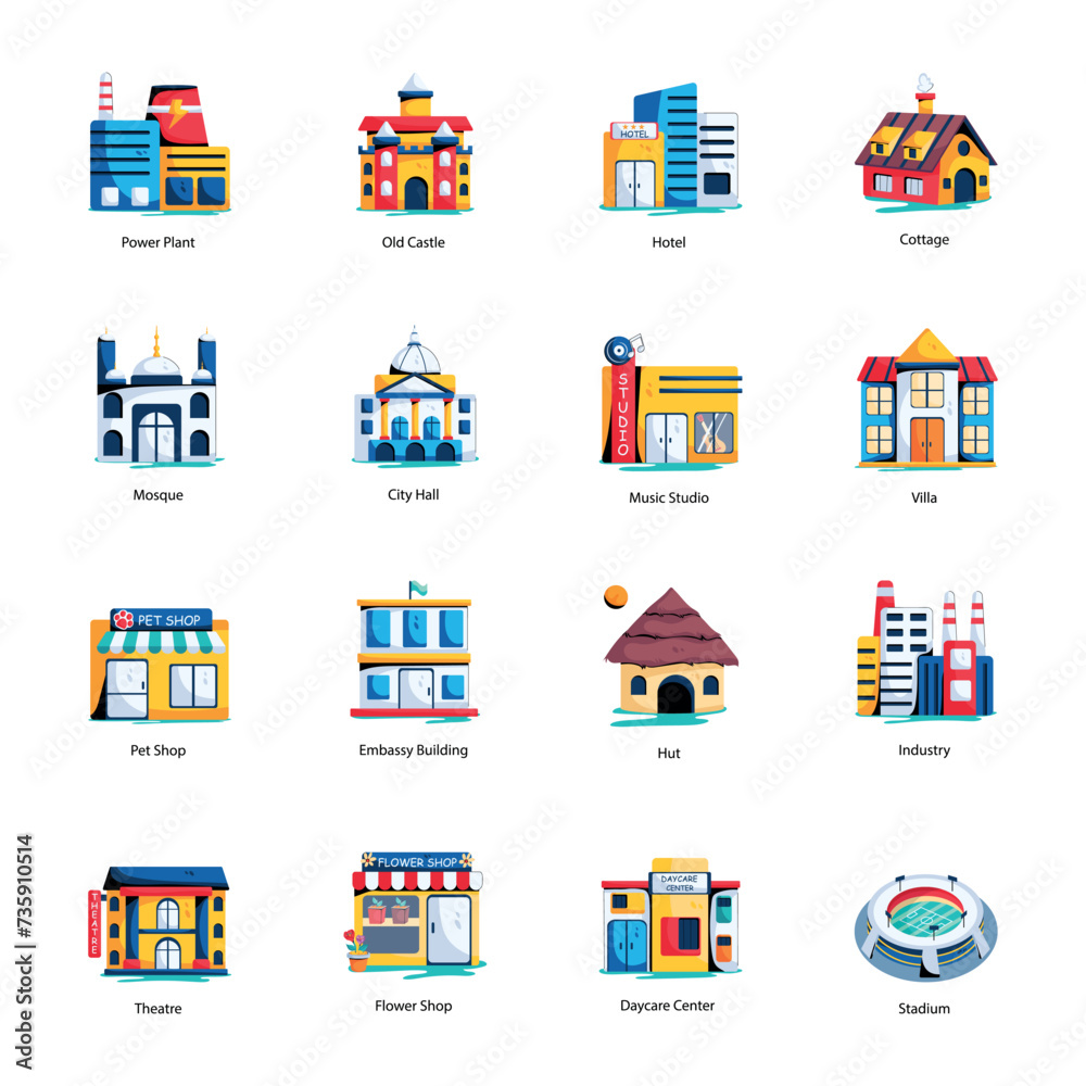 Trendy Collection of City Architecture Flat Icons
Trendy Collection of City Architecture Flat Icons