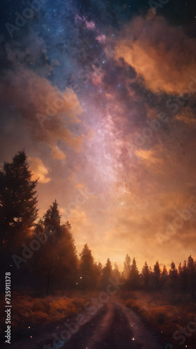 Sunset Sky with Clouds in a Cosmic Fantasy