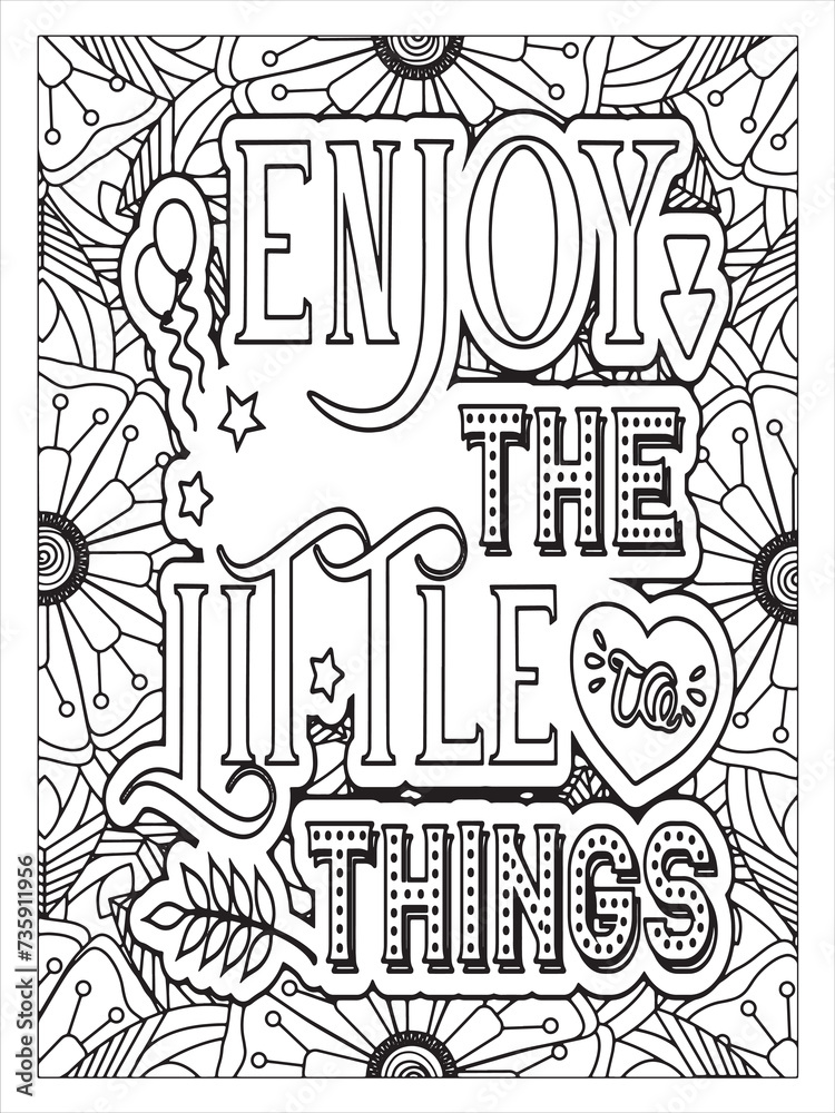 Abstract background flower pattern in black and whiteflower coloring pages and Motivational quotes coloring page with mandala background.