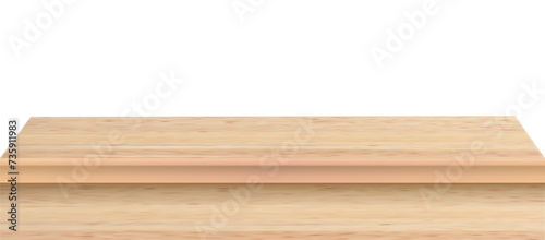 Wood table perspective view, kitchen top made of brown timber, wooden surface of desk on transparent background. Tabletop interior . Vector