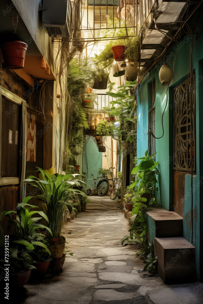 Narrow street in tropical old city