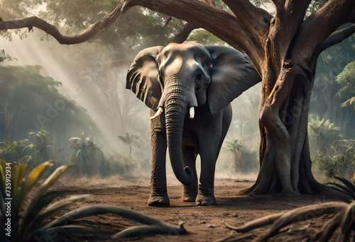 Elephant under the dried tree  wild animals