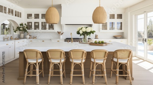 The lovely dining room below shows how versatile and elegant modern coastal decor can be From the soft ivory slipcovered chairs, to the large coral decorative piece on the credenza house interior photo