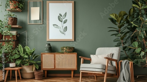 beautiful interior design furniture with mockup poster artwork with border frame interior house template for your design clean minimalist style decoration home interior background ideas