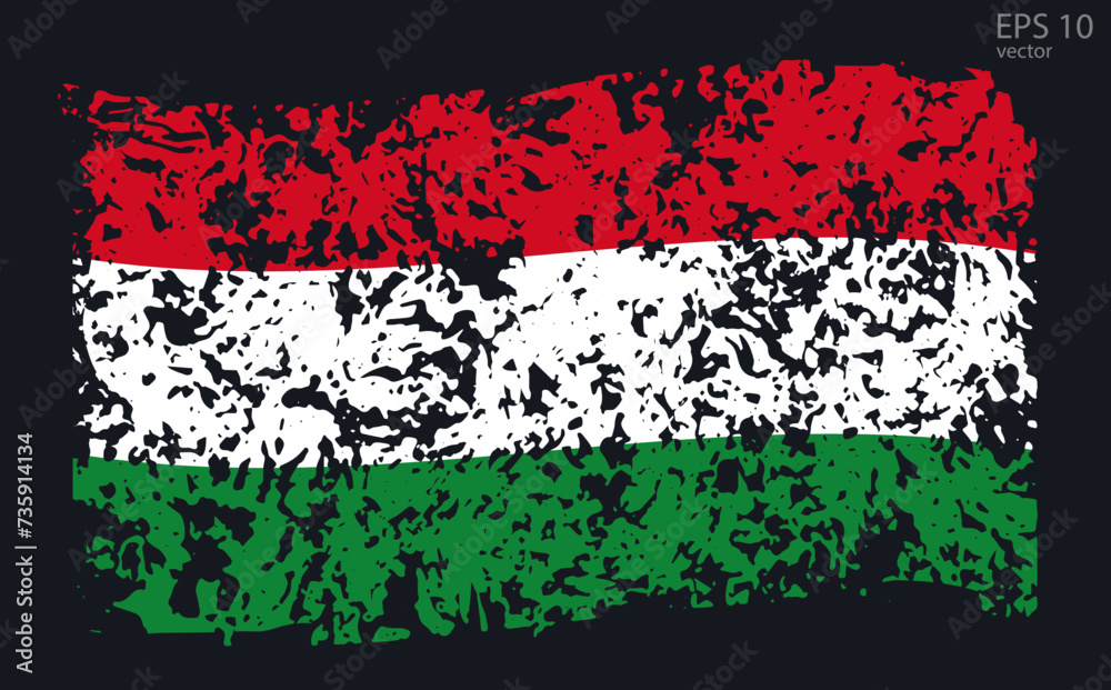 Vector flag of Hungary. Vector illustration with cracks and abrasions.