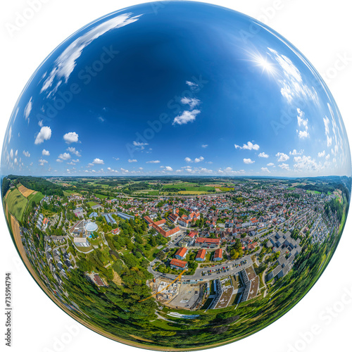 Aulendorf im Schussental nahe Ravensburg in Baden-Württemberg, Little Planet-Ansicht, freigestellt