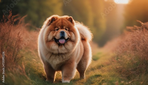 Chow chow, dog at dawn, purebred dog in nature, happy dog, beautiful dog