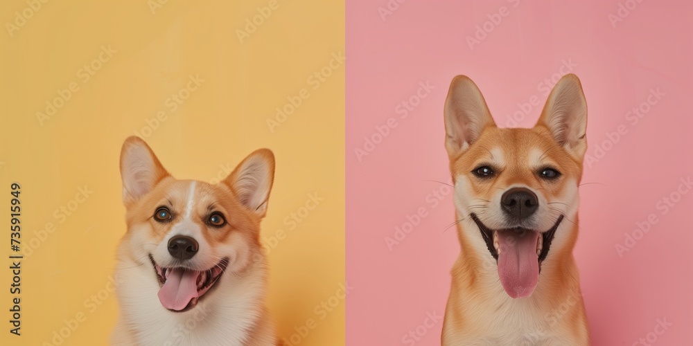 Happy dog on bright background