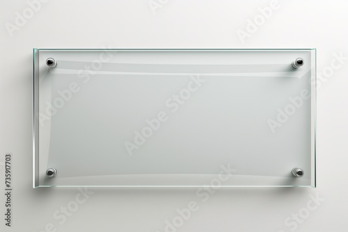 A frontal view of an empty glass plate mounted on a white wall.