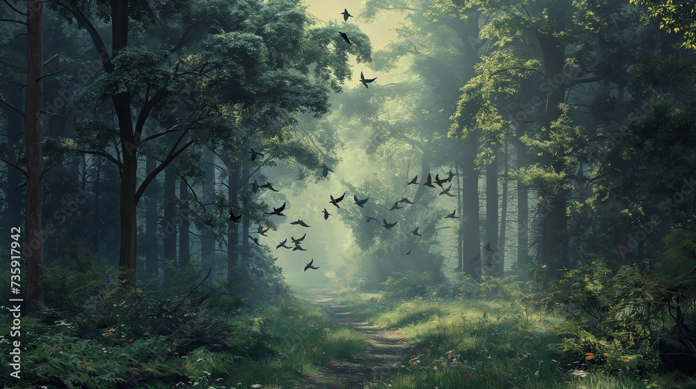 Obraz premium misty morning in the forest