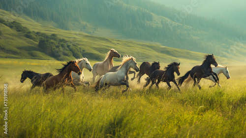 herd of horses in the mountains