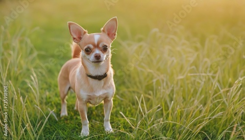 Chihuahua, dog at dawn, purebred dog in nature, happy dog, beautiful dog © Vladislav
