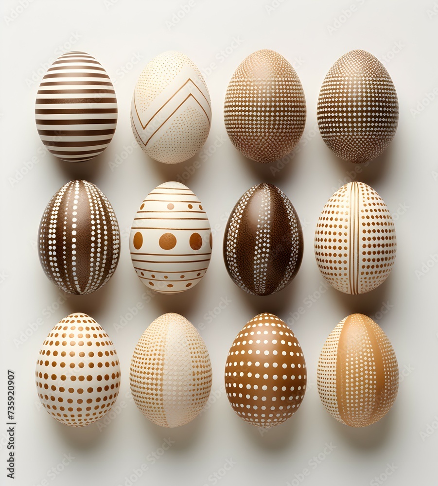 Fototapeta premium A playful display of spherical eggs adorned with unique and intricate designs, creating a whimsical and imaginative scene