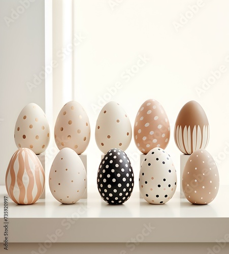 Beige and White Easter Eggs. TMinimalistic Simple Aesthetic Design evoking a sense of tradition and creativity