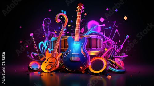 Colorful neon background. Musical style theme.
