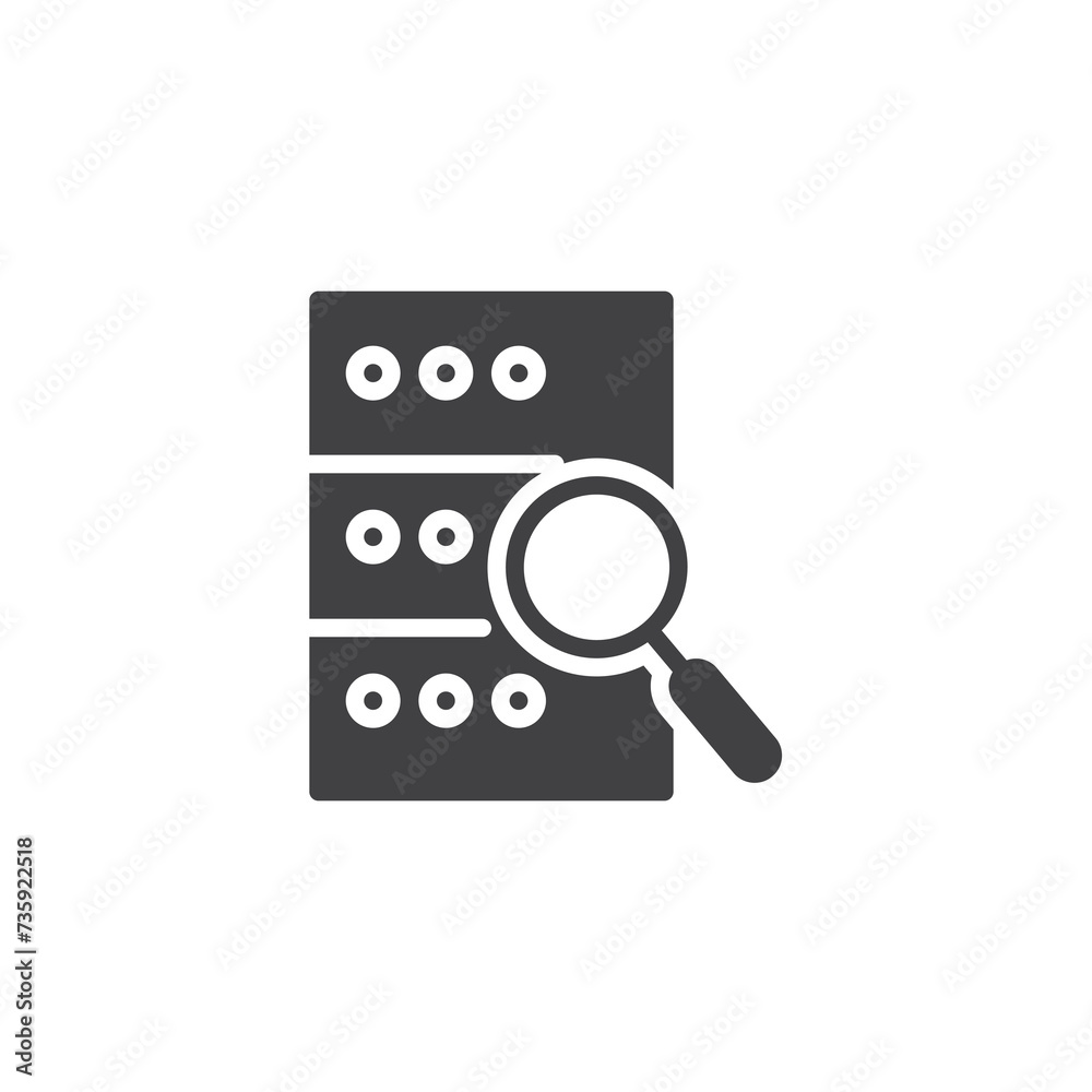 Magnifying glass over a server vector icon Magnifying glass over a server vector icon