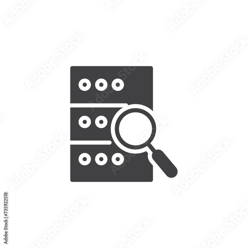 Magnifying glass over a server vector icon