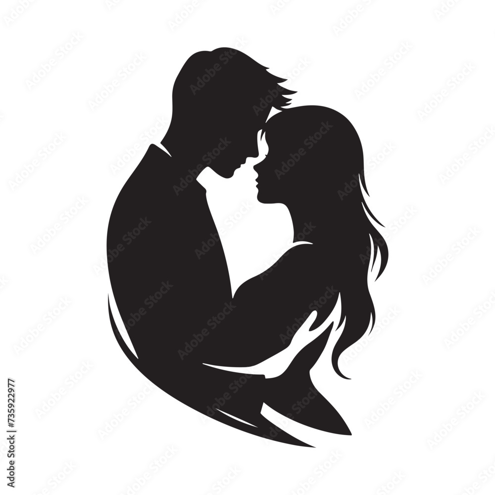 Minimalist Couple Silhouettes Capturing Embarrassing yet Endearing Encounters- Vector embarrassing couple silhouette.