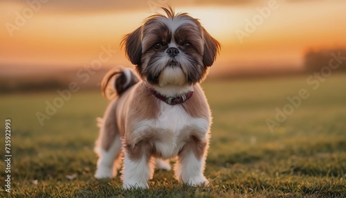 Shih tzu, dog at dawn, purebred dog in nature, happy dog, beautiful dog photo