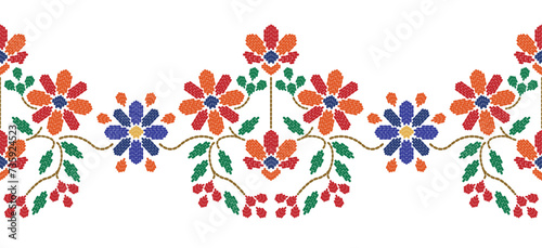 Beautiful Pattern Embroidery floral, leaves and branches pattern design, hem, skirt, adorning sleeves flower embroidery. beautiful border floral embroidery. Ethnic flower pattern.